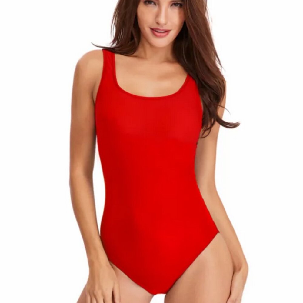 No Boundaries Juniors' Solid One-Piece Swimsuit Baywatch Red